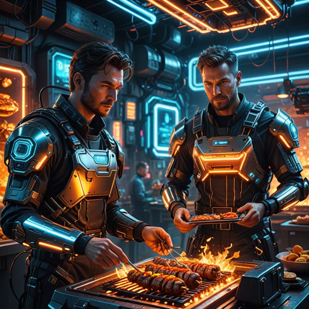 Sci-Fi Dad Grilling with Drone Assistant