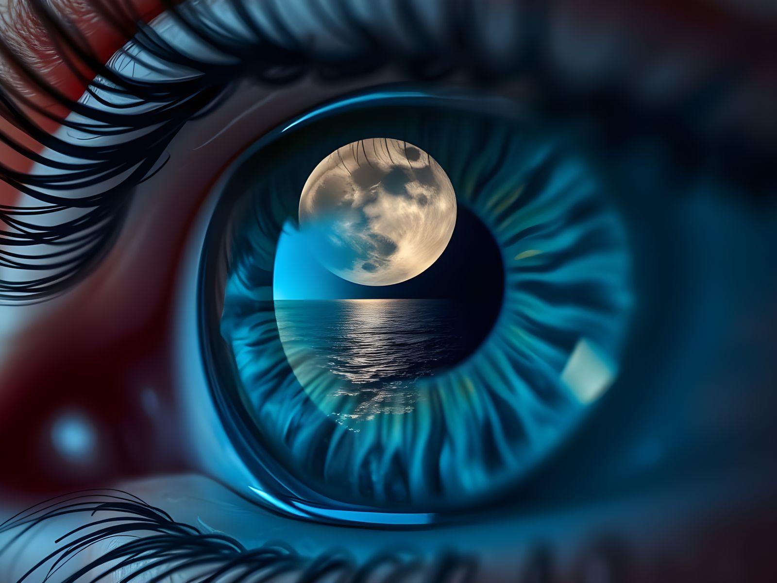 Blue Eye Reflecting Moonlit Night Macro