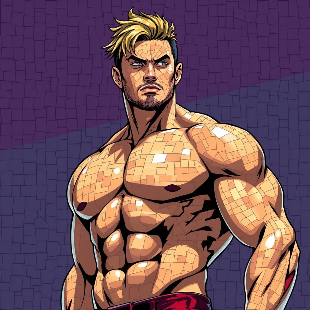 Muscular Manga-Inspired Pin-Up in Vibrant Cel-Shaded Style