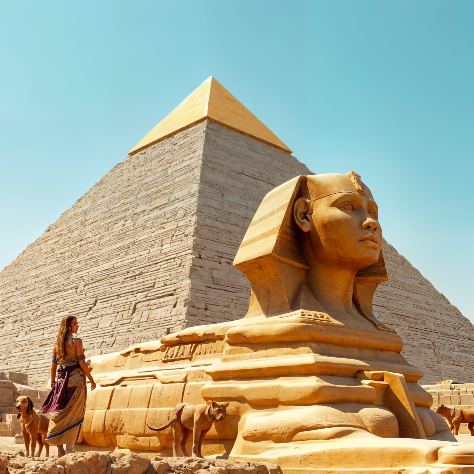 Egyptian Noblewoman Admires the Pyramid of Cheops in Photore...