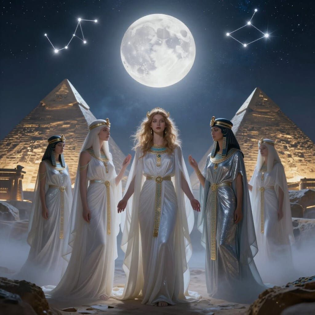 Mystical Priestesses of Avalon Under a Magical Moon