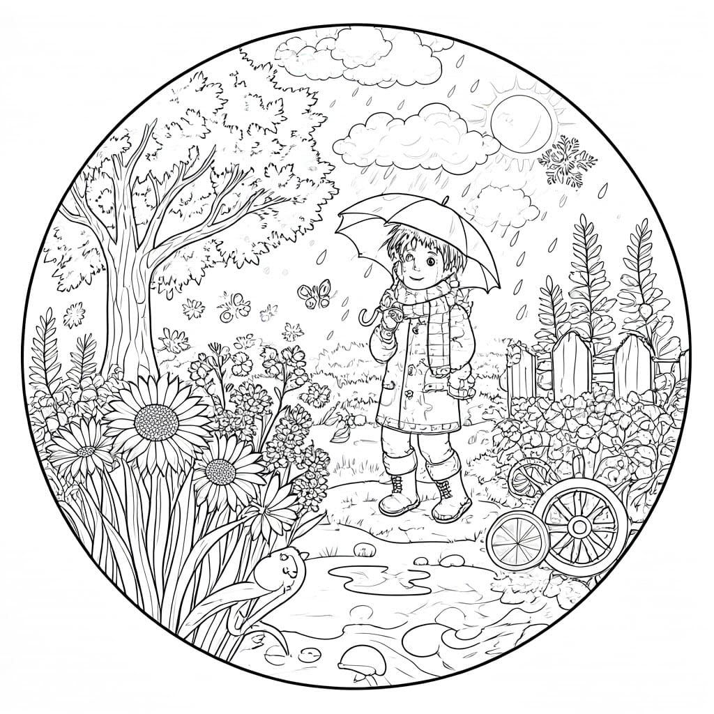 Seasonal Coloring Page in Black and White