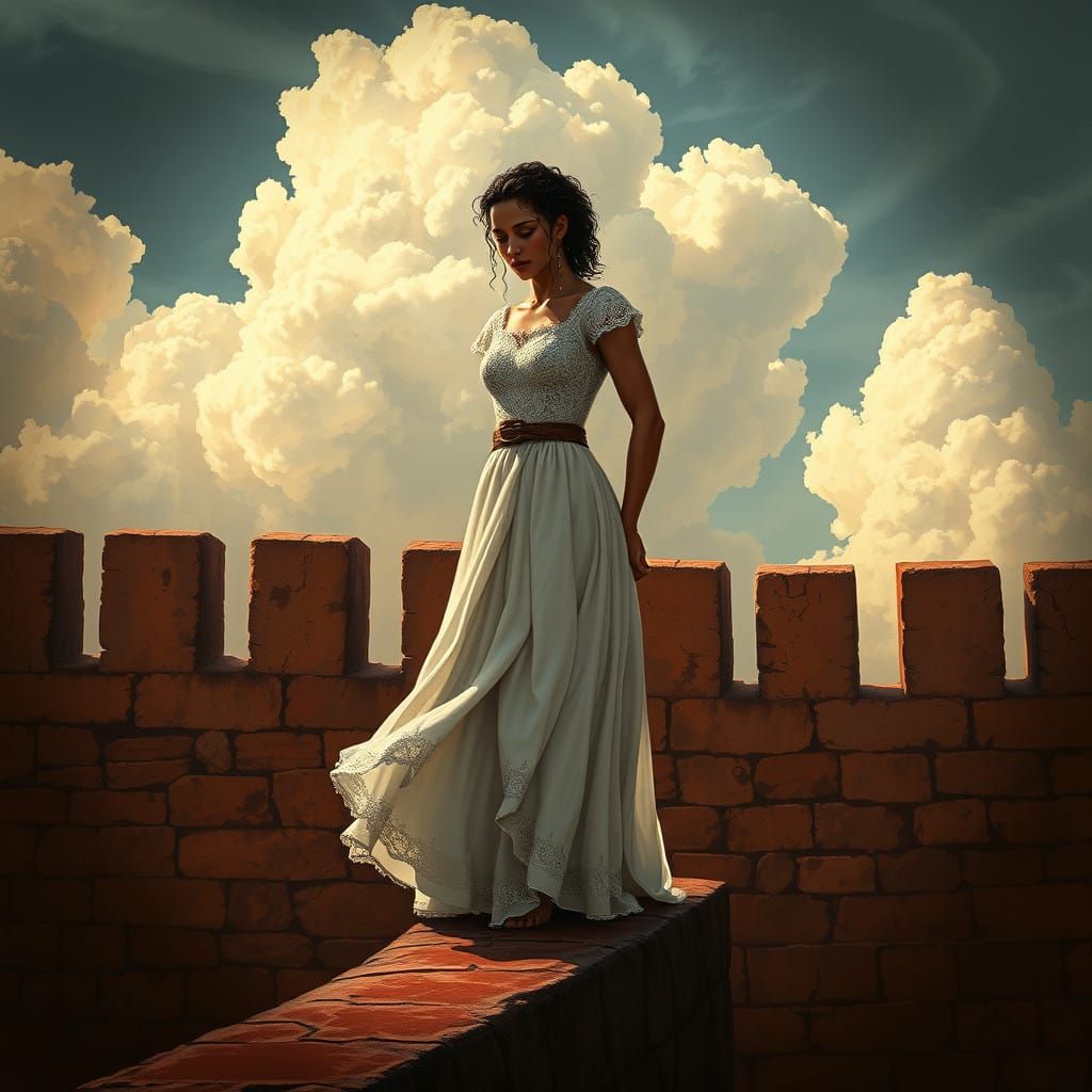 Medieval Illuminated Portrait of a Captive Noblewoman in Whi...