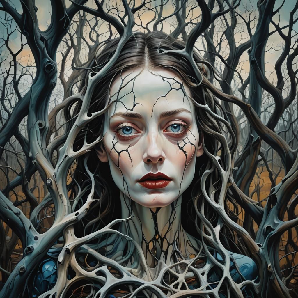 Eerie Surreal Woman in Dreamlike Landscape, Dali-esque