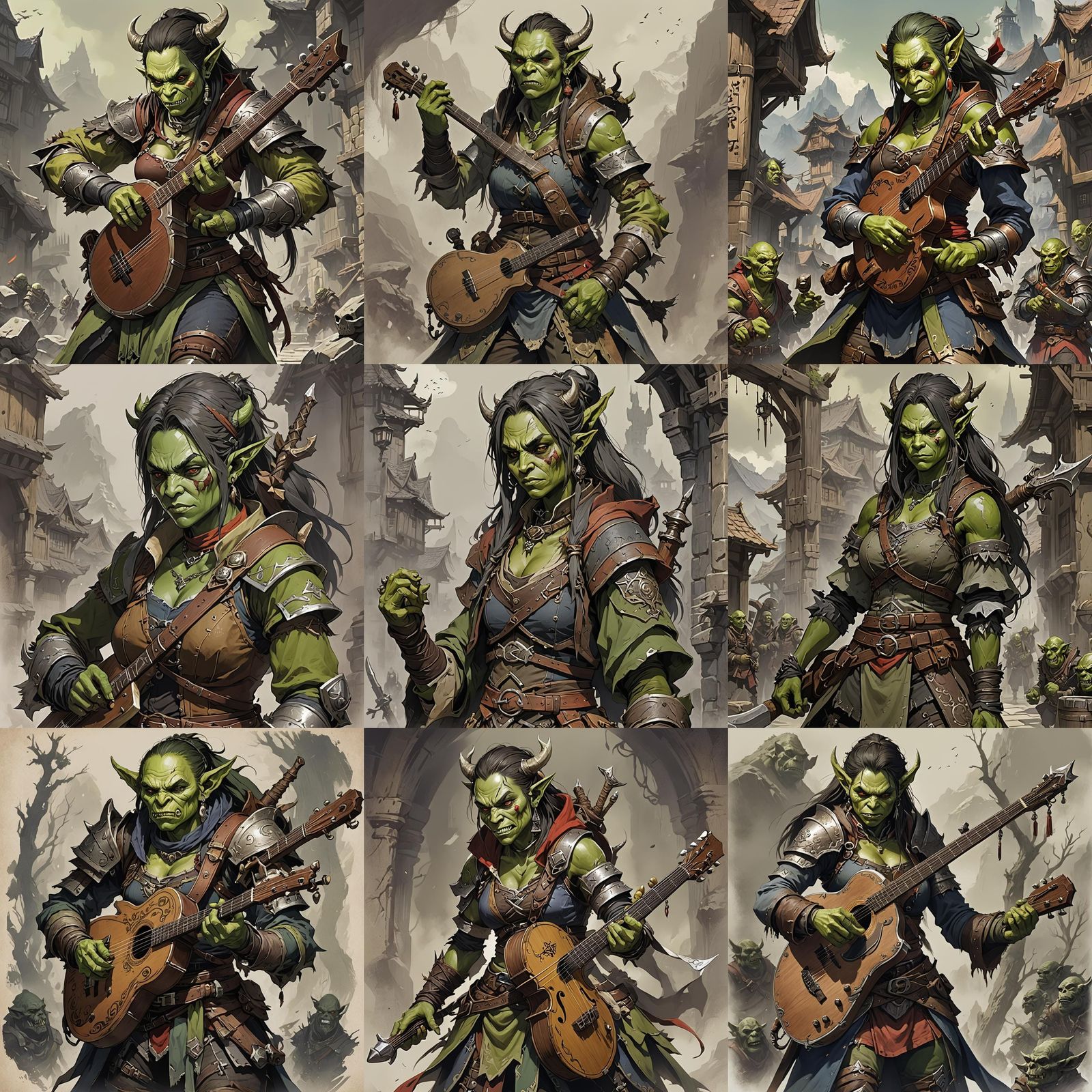 Anime Style Female Orc Bard Illustration