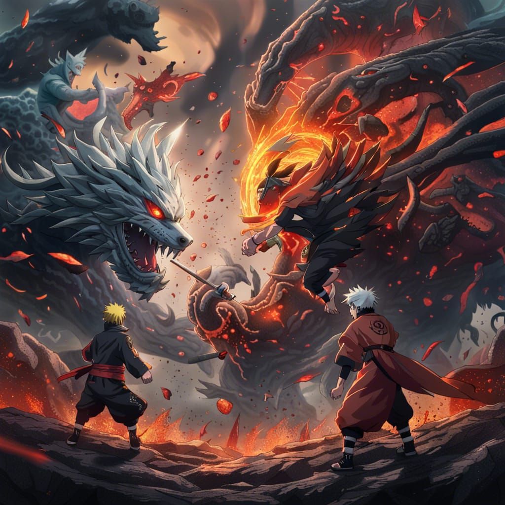 Naruto vs Villain: Intense Anime Battle in Detailed Painting