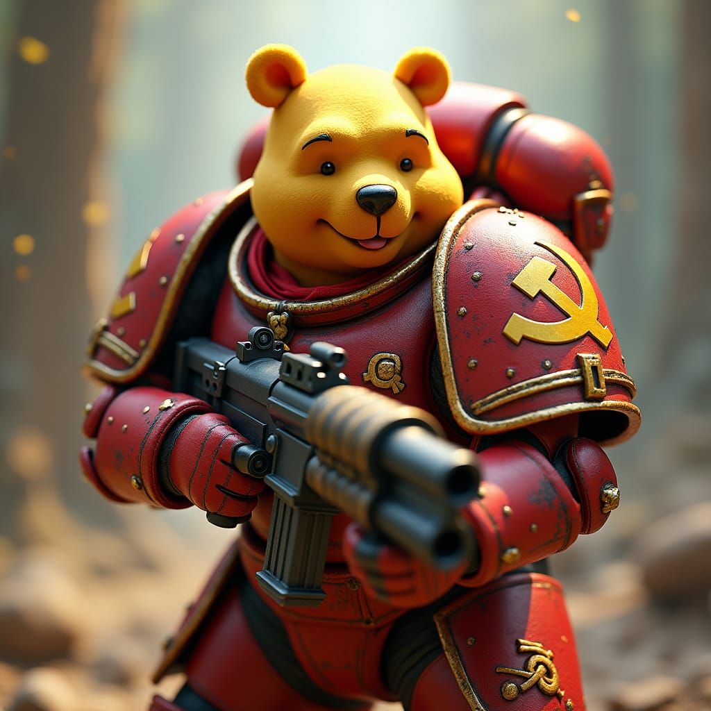 Winnie the Pooh Space Marine in Beksiński-Inspired Armor