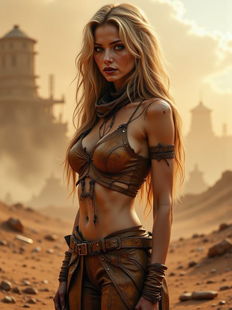 Wasteland Warrior: Swiss Woman in Post-Apocalyptic Oil Paint...