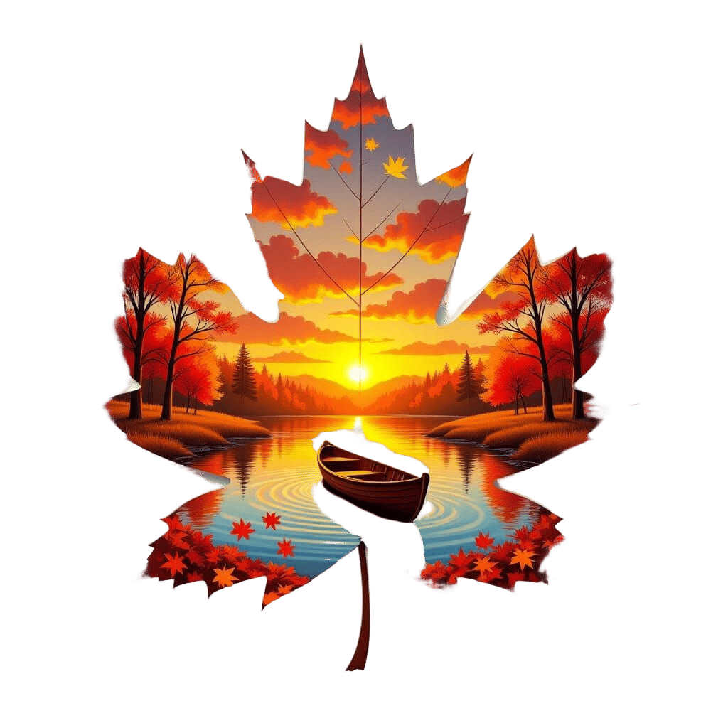 Realistic Maple Leaf with Autumn River Scene