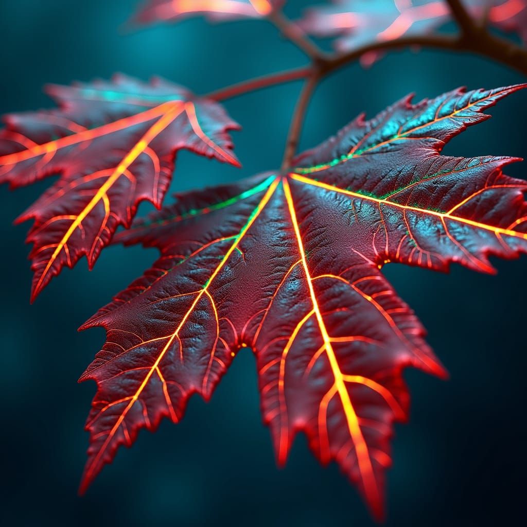 Neon Fall Leaves in Hyperrealistic Matte Painting Style