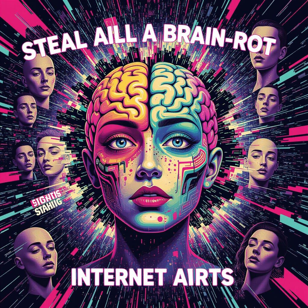 Surreal Digital Art: Chaotic Meme Explosion in Glitch Style