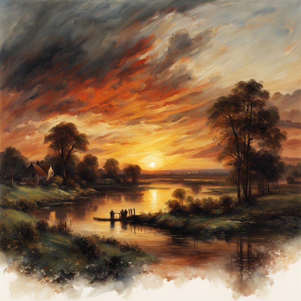 Beautiful Sunset Landscape in John Constable Style