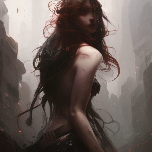 Gothic Goddess Smothered in Black Blood: Dark Fantasy Art