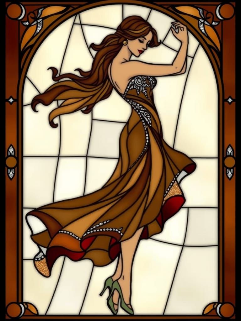 Elegant Art Nouveau Stained Glass Ballroom Dress
