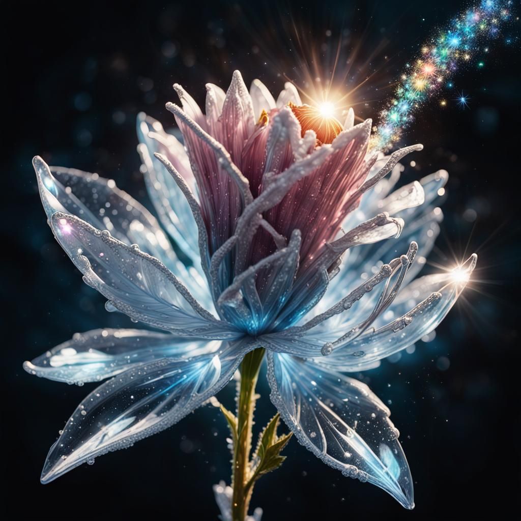 Ethereal Ice Bloom Radiates Under Starry Night Sky