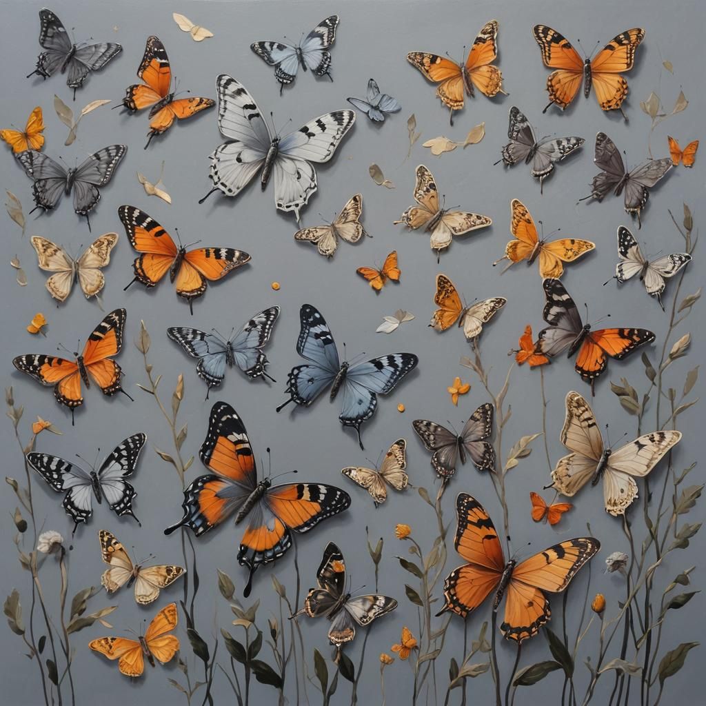 Butterfly Portrait in Gouache Under Grey Sundown
