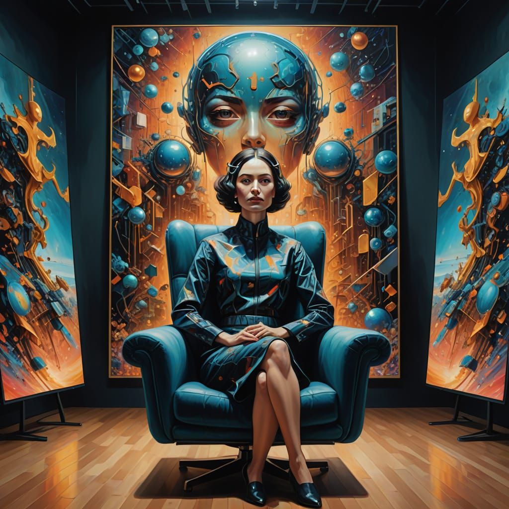 Surreal Woman and Screen: Digital Art Masterpiece