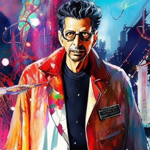 Mad Scientist Jeff Goldblum Watercolor Manga Illustration