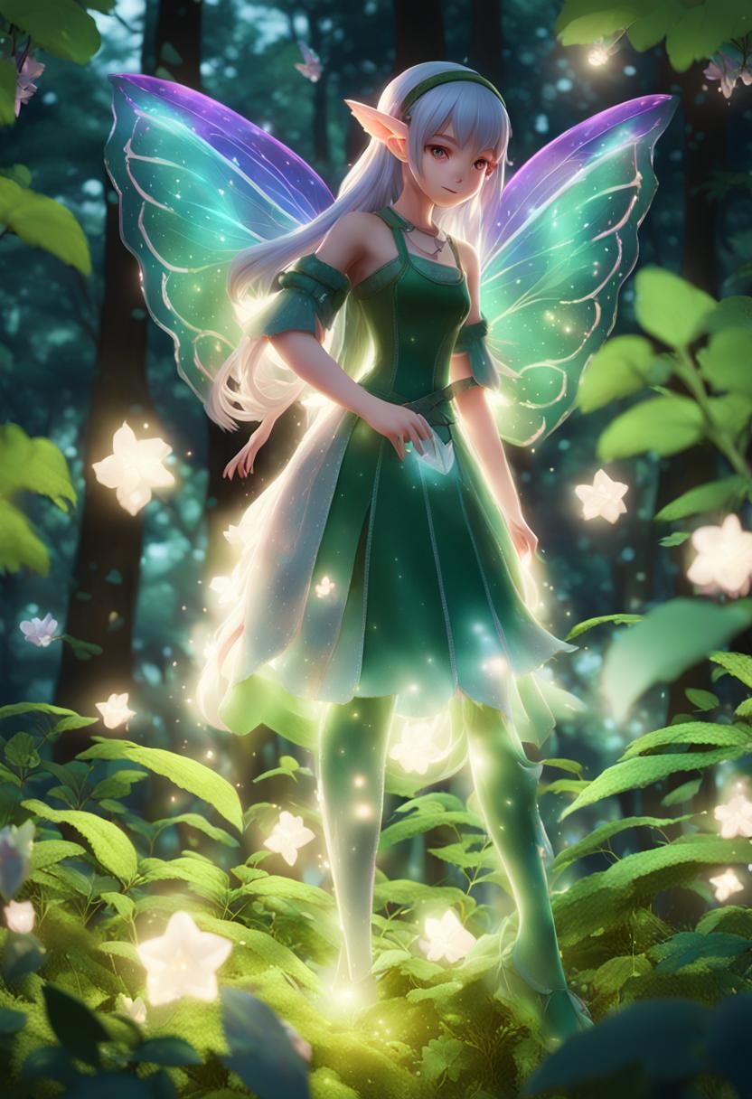 Hyper-Realistic Anime Fairy in Forest, 3D Art