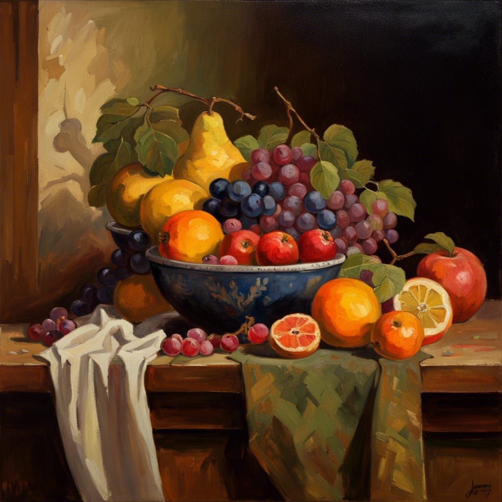 Fruit Bowl Still Life in Oil Painting Style