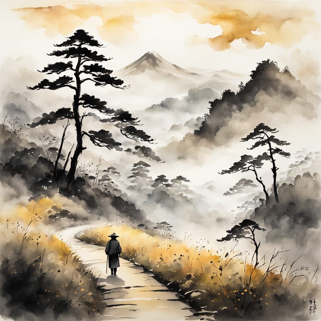 Serene Japanese Path in Golden Light