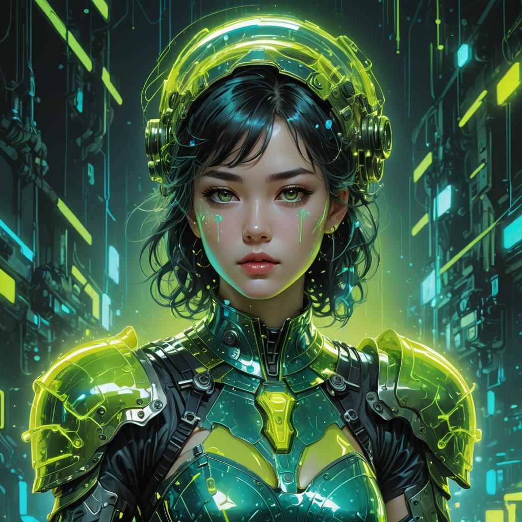 Neon Cyberpunk Woman in Bioluminescent Armor