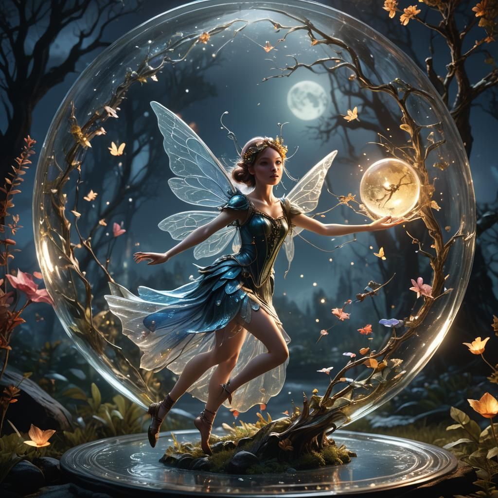 Fairy Dances in Moonlight on Glass Plate