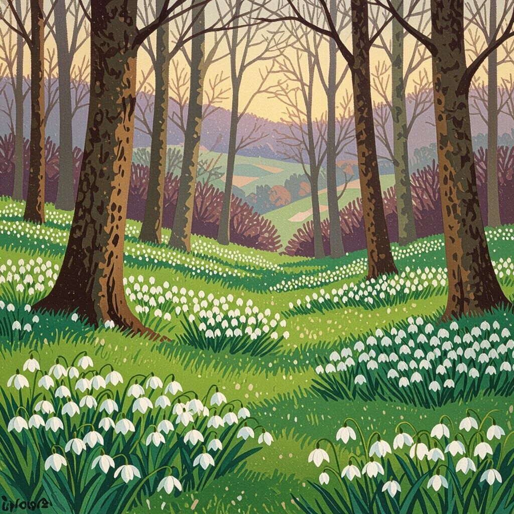 Spring Forest Snowdrops by Henri Privat-Livemont