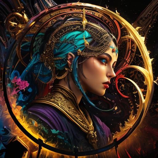 Abstract Surrealist Composition in Triadic Colors