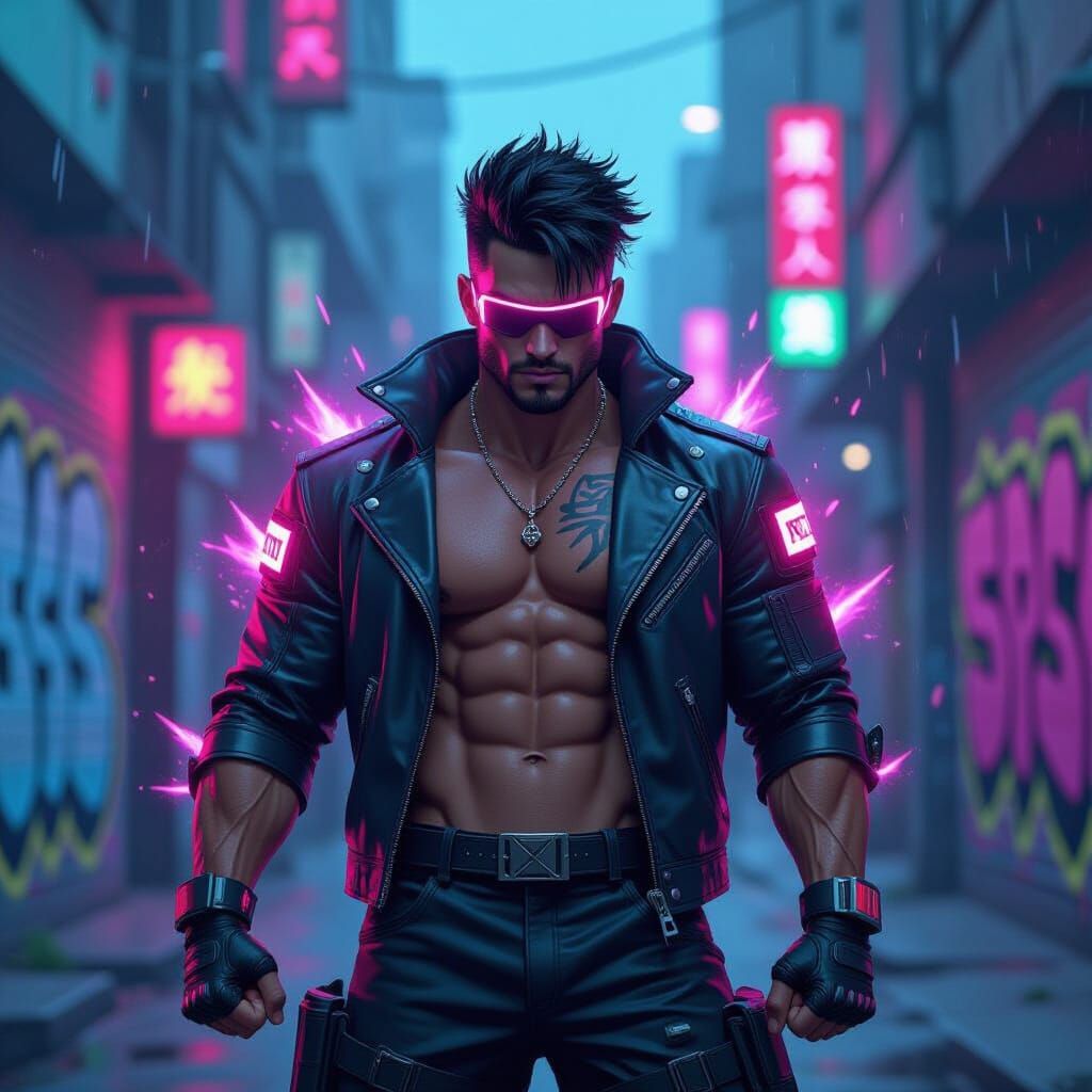 Cyberpunk Manga Fighter's Neon Victory