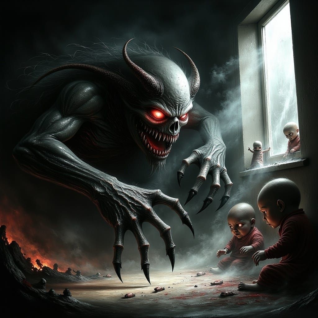 Monstrous Creature Lurking Under Bed in Dark Fantasy Style