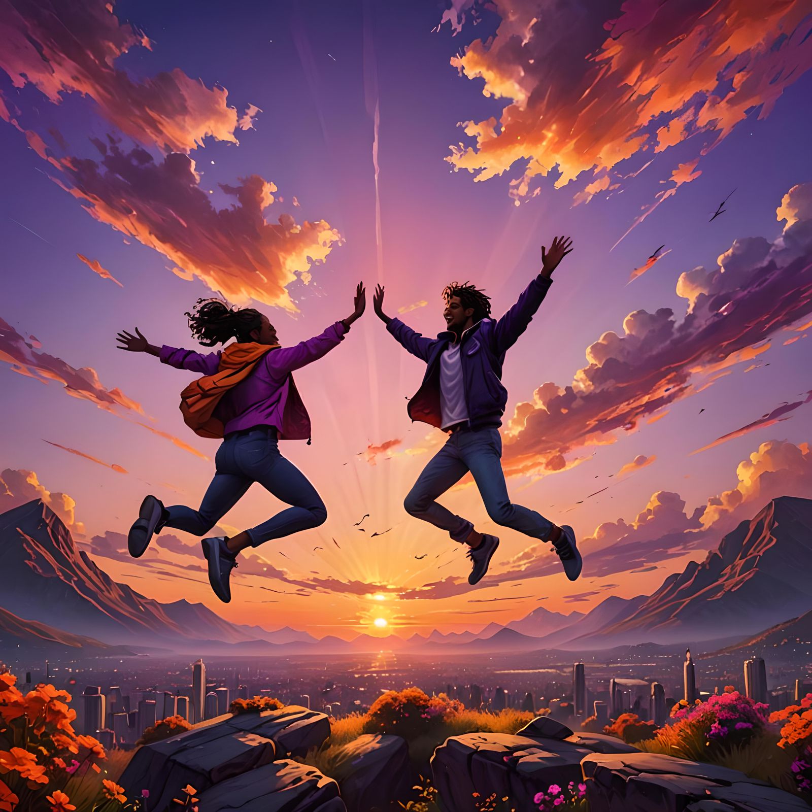 Sunset High-Five of Two Young People