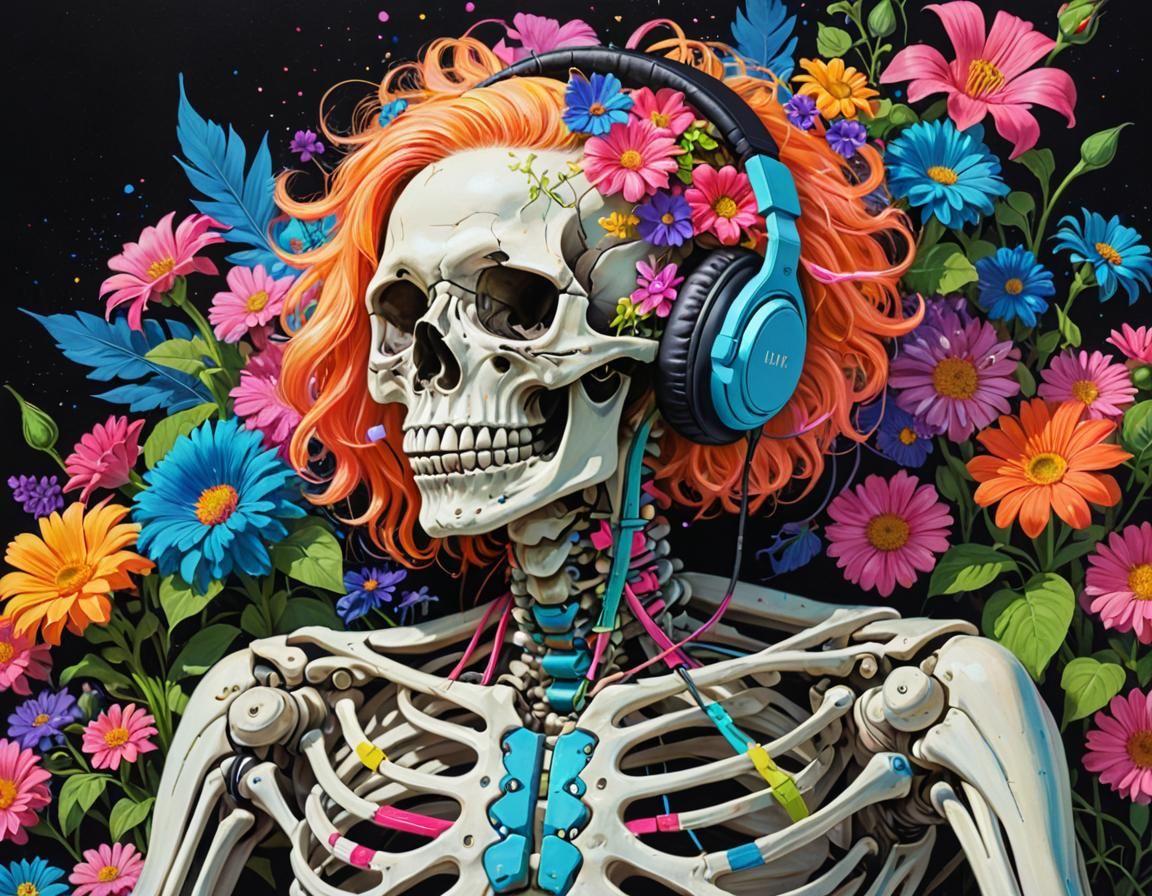 Resting Figure with Neon Flowers in Retro Art Style