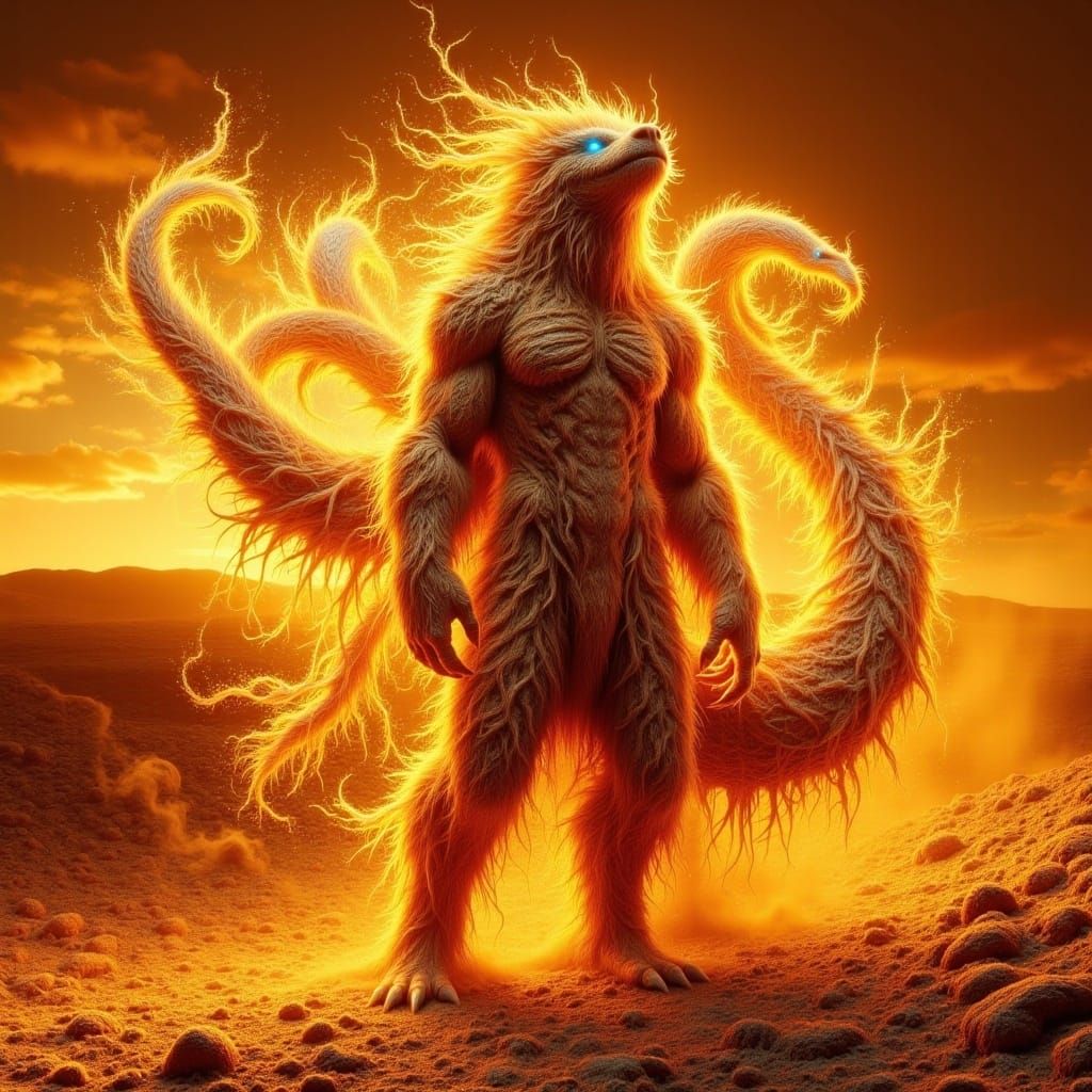 Dissolving Sand Figure in Surreal Landscape