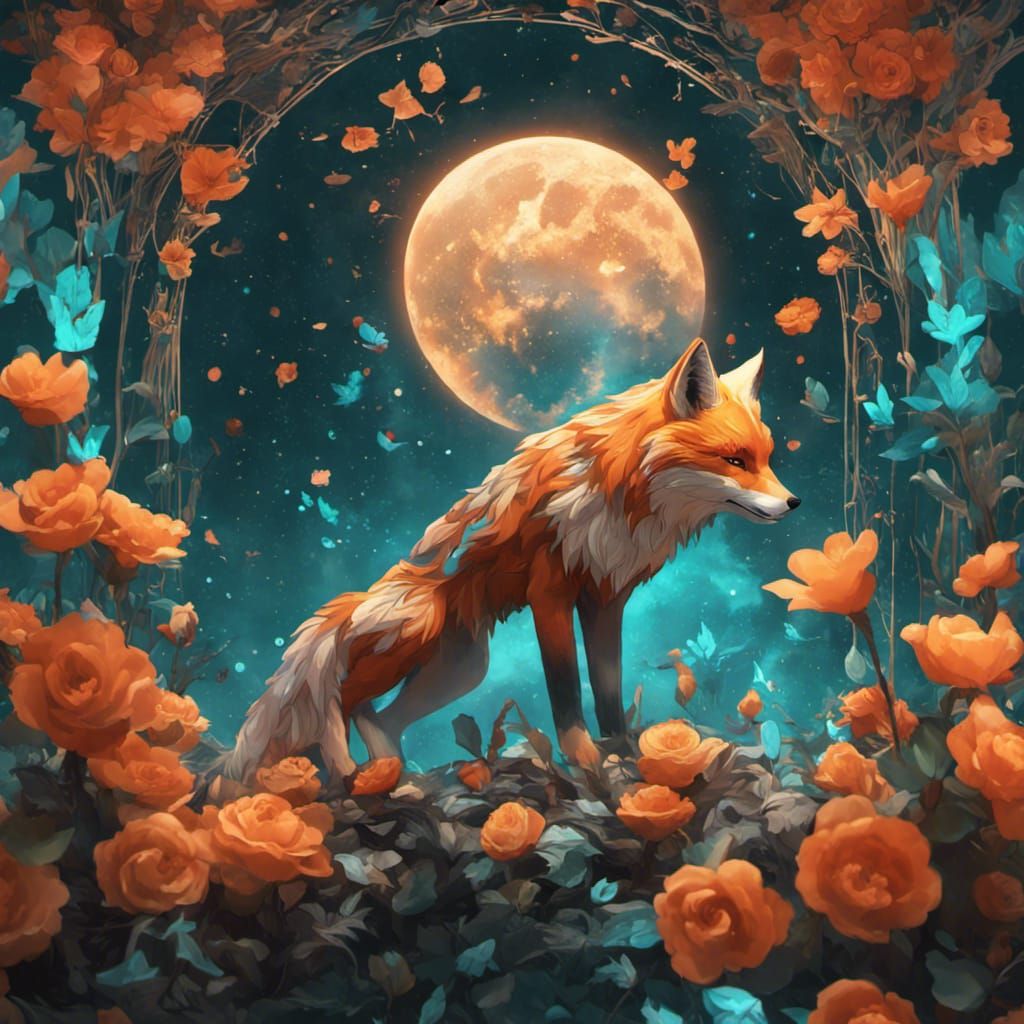 Floral Celestial Fox in Dynamic Lighting
