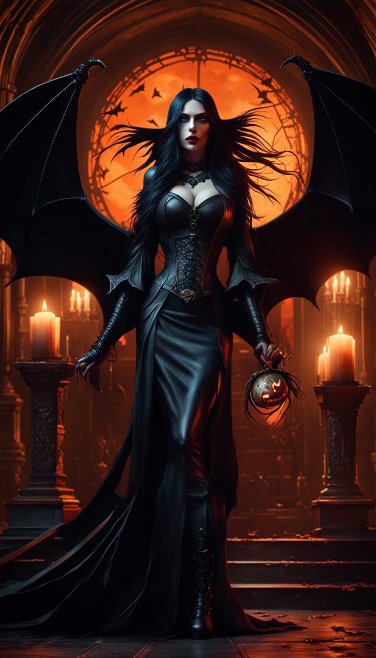 Gothic Woman with Bats: Dark Fantasy Art