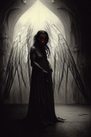 Creepy Angel Eats Brain: Dark Horror Portrait