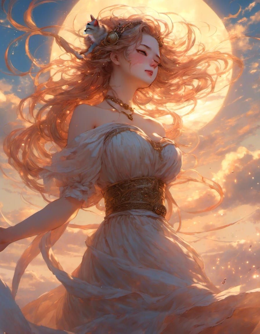 Anime Crying Woman in Astral Sunset