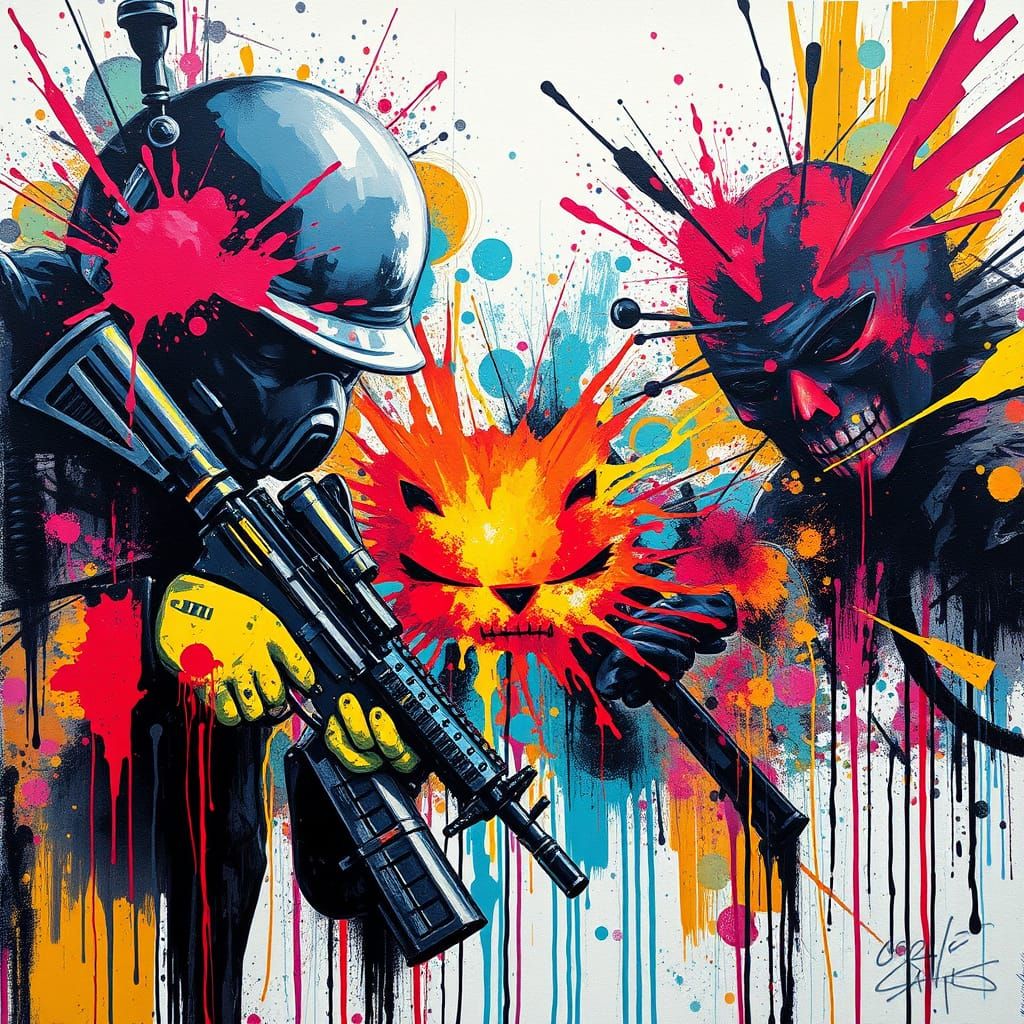 Surreal Warfare Graffiti Art in High Contrast Color