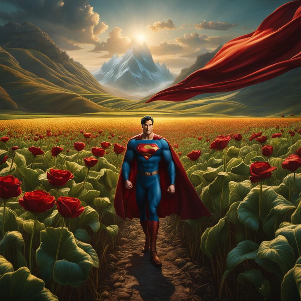 Superman and Clark Kent in Crop Field