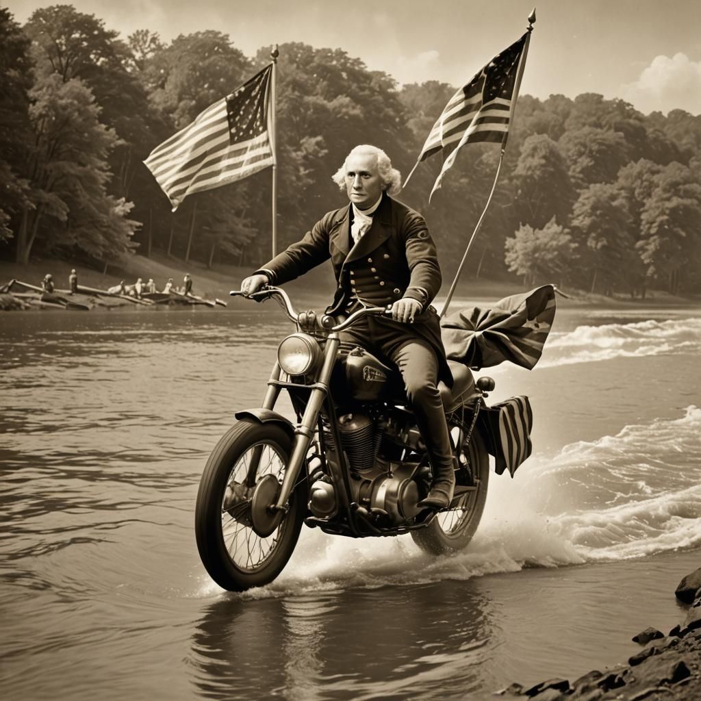 George Washington Rides Motorcycle in Sepia Photo