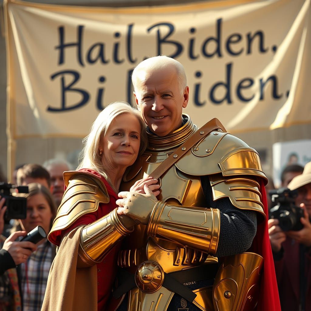 Joe Biden in Golden Armor, Dystopian Digital Art