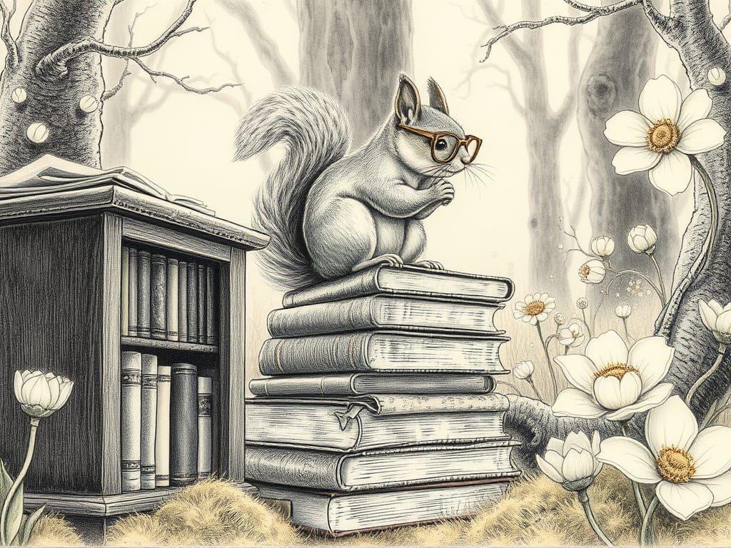 Squirrel Reader in Enchanted Forest Nook