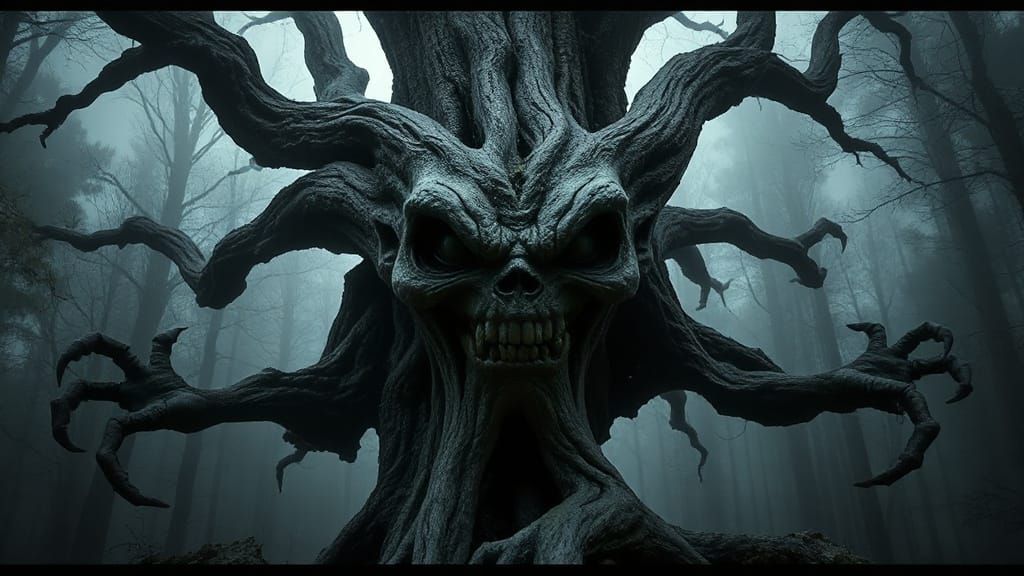 Ancient Tree with a Grotesque, Leering Face in Dark Fantasy ...