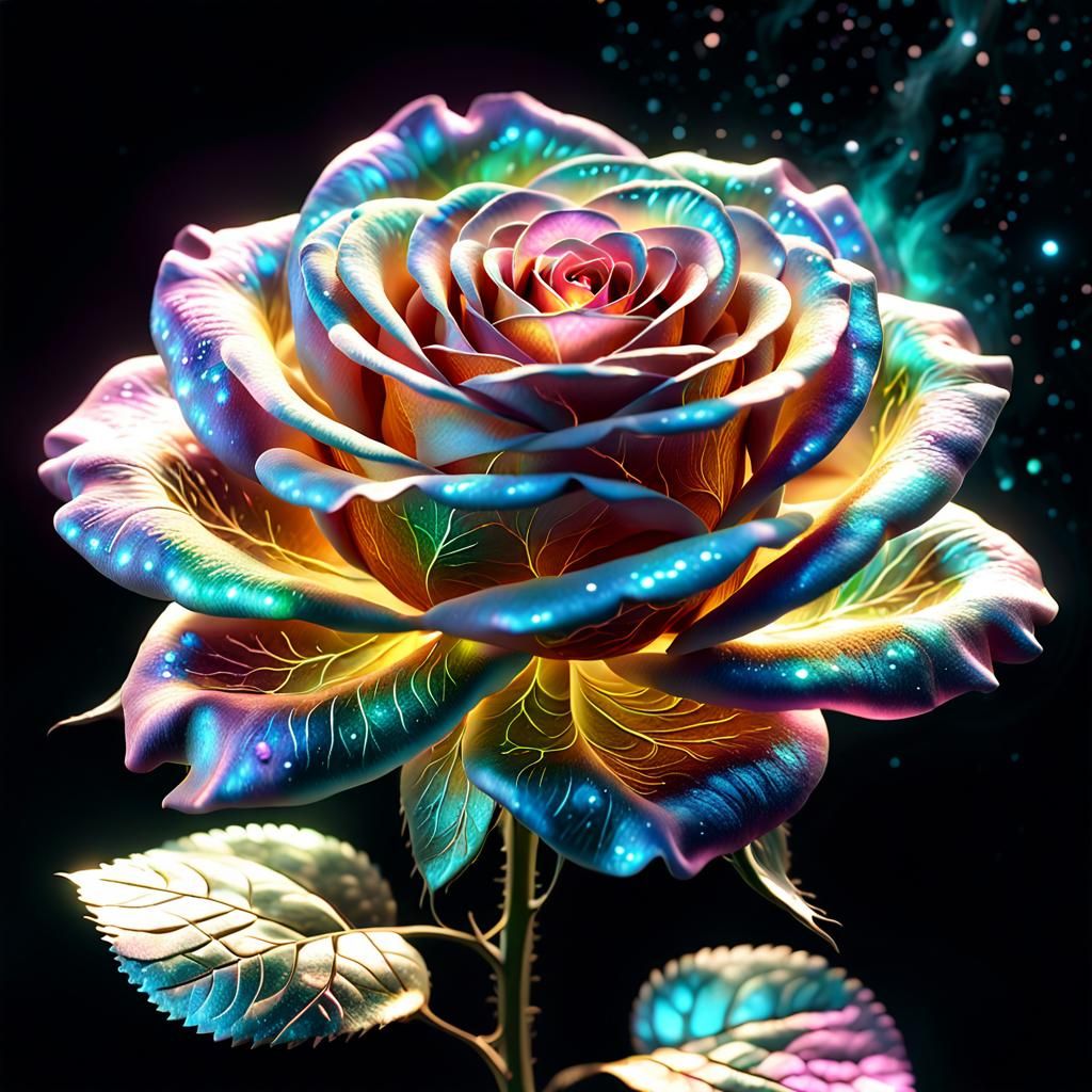Iridescent Rose: Hyperrealistic 3D Model in Nebula