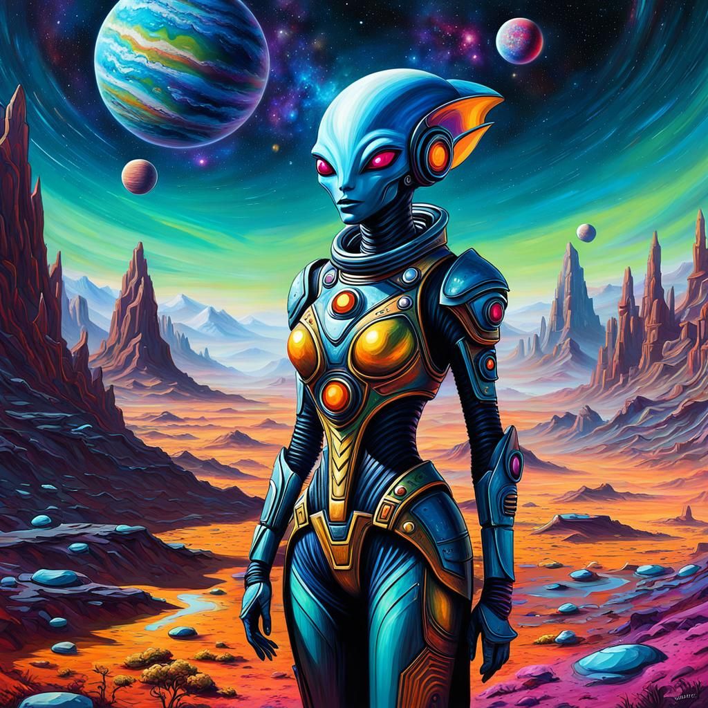 Alien Humanoid Receiving Cosmic Thought Vibrations