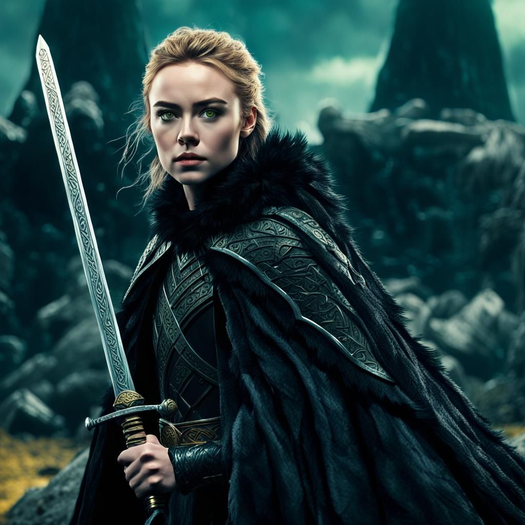 Celtic Warrior Woman in a Dramatic Cinematic Scene