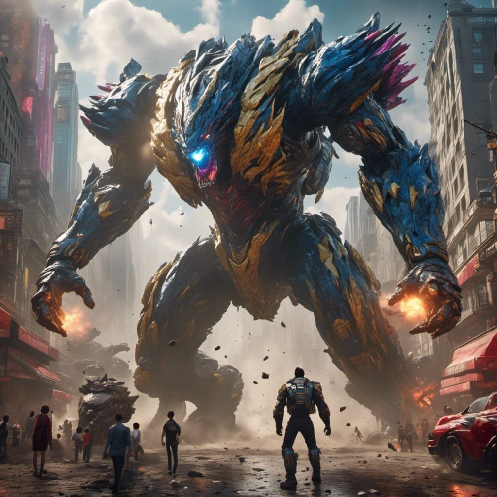 Jaeger Robot Fighting Kaiju Monster