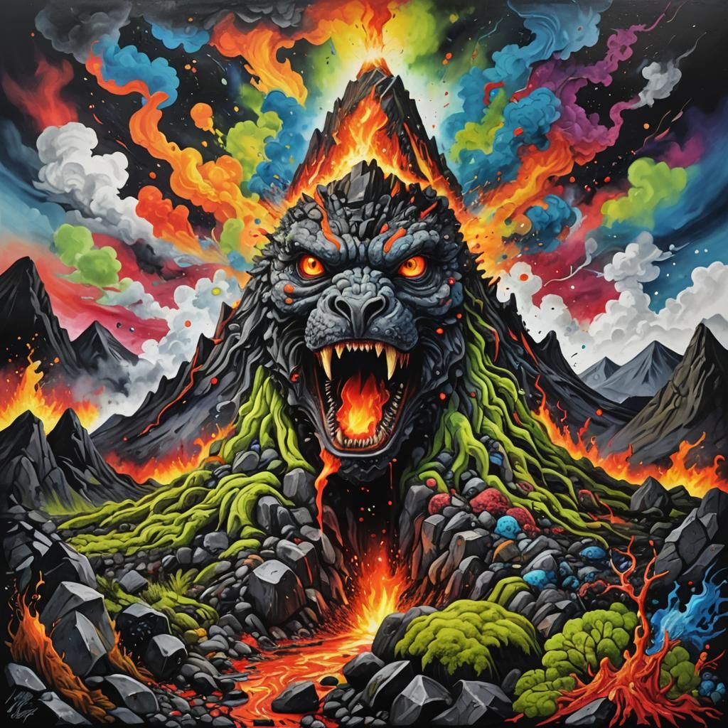 Volcano Guardian: Graffiti Art of Mythological Creature