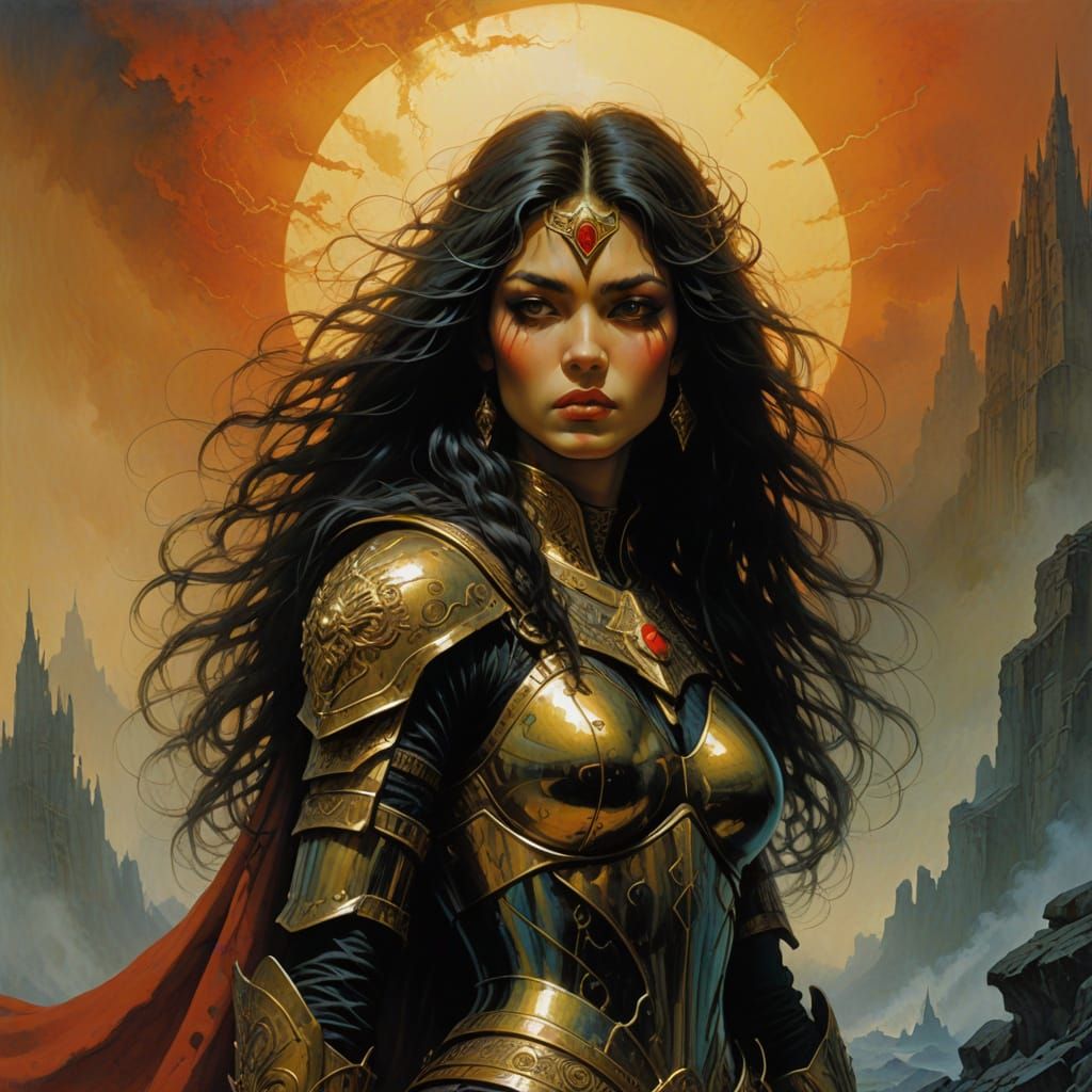 Warrior Woman in Vibrant Oil Painting